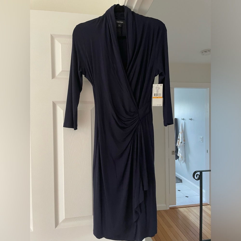 Navy size small Karen Kane Cascade Faux Wrap Dress